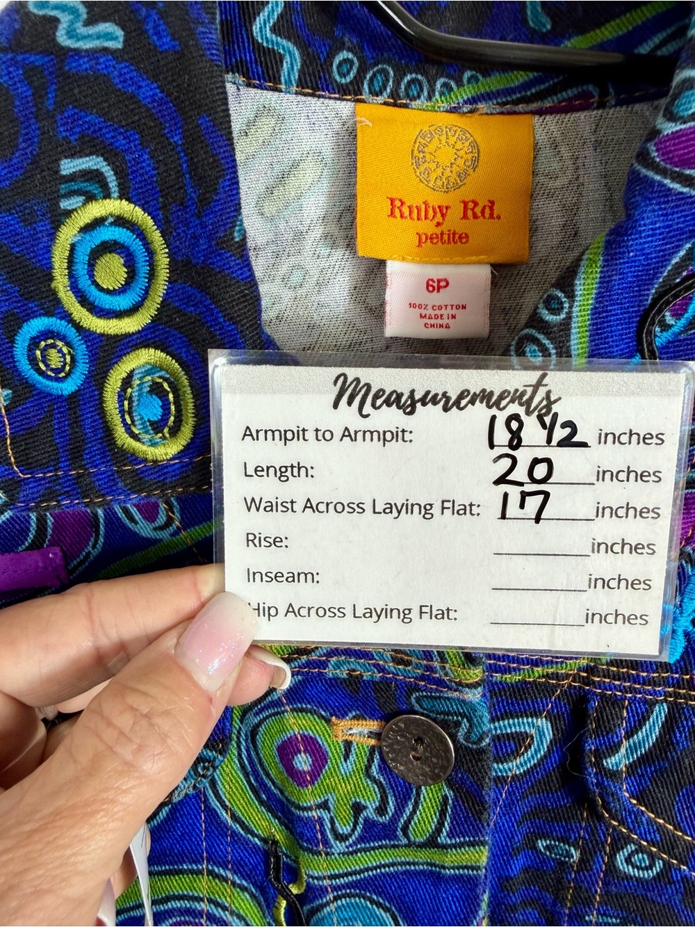Rudy Rd Petite Women’s “Hearts Of Palm” Denim Jacket NWOT. Size 6 Petite. - Picture 6 of 15